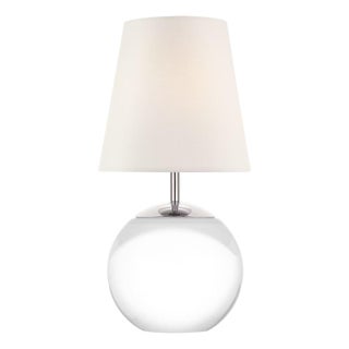 Thomas O'Brien by Visual Comfort Signature Terri 12" Cordless Accent Lamp in Crystal with Linen Shade For Sale