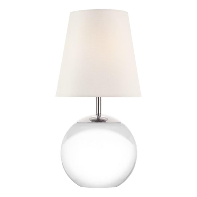 Thomas O'Brien by Visual Comfort Signature Terri 12" Cordless Accent Lamp in Crystal with Linen Shade For Sale