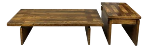 Vintage Lane Oak Brutalist Coffee Table and Side Table