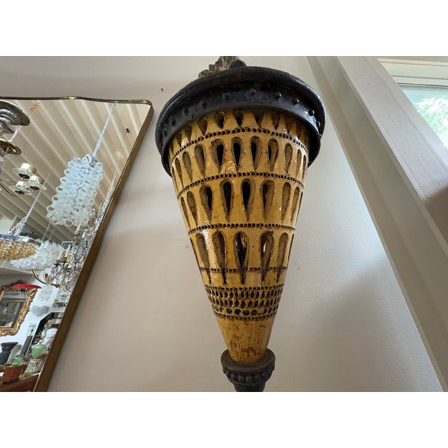 Metal 1930s Italian Iron and Glazed Terracotta Lantern Sconces - Pair For Sale - Image 7 of 12