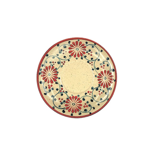 Set of 4 Bat Trang Vietnamese Ceramic Serving Dishes Hand Painted Red Floral & Blue Vine Pattern For Sale - Image 11 of 13