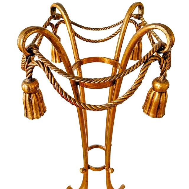 1960 Italian Florentine Gilt Metal Rope and Tassel Plant Stands - A Pair For Sale - Image 10 of 11