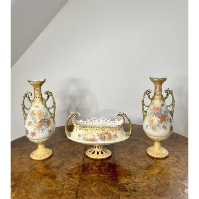 Mid 19th Century Royal Vienna Centrepiece and Side Vases, 1850s, Set of 3 For Sale - Image 5 of 11