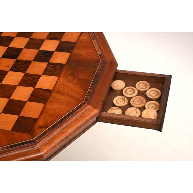 Wood Antique Victorian Inlaid Walnut Chess Table, 1860 For Sale - Image 7 of 8