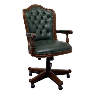 Chesterfield Office Chair in Green Leather For Sale