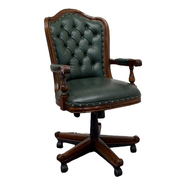 Chesterfield Office Chair in Green Leather For Sale