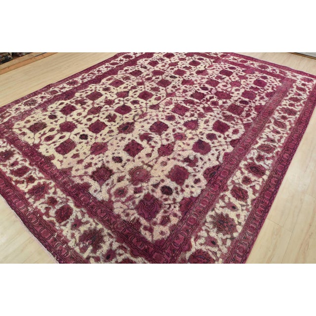 Farmhouse Tabriz Rug 10′ X 12’8” Pink Wool Vintage Overdyed Hand-Knotted Oriental Carpet For Sale - Image 3 of 15