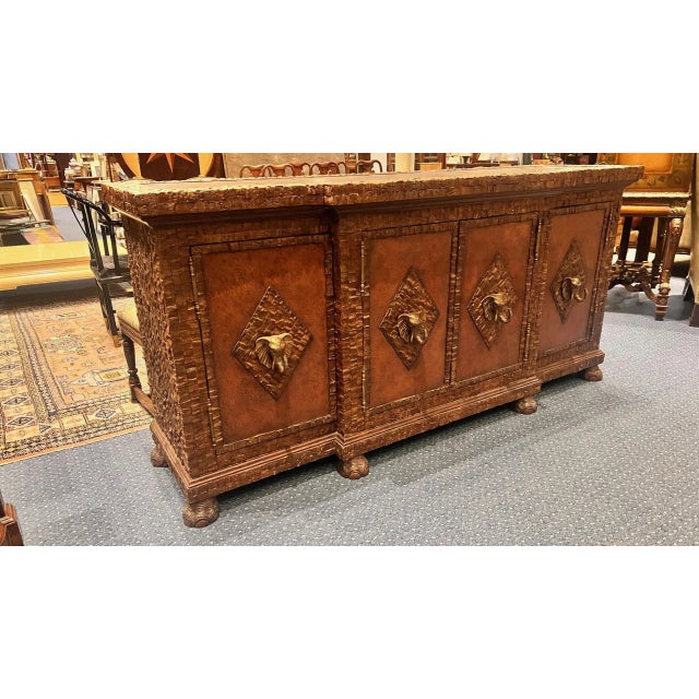 English Attributed Maitland-Smith British Colonial Style Coconut Shell and Copper Top Bar Cabinet For Sale - Image 3 of 12