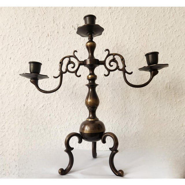 Antique Three-Armed Candlestick in Bronze, 1960s For Sale - Image 4 of 18