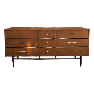Mid 20th Century Lane Acclaim Walnut 9-Drawer Lowboy Dresser by Andre Bus for Lane Furniture For Sale
