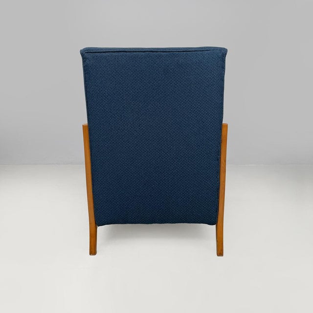 1940s Set of Italian Art Deco Wooden Armchairs in Blue Fabric, 1940s For Sale - Image 5 of 18