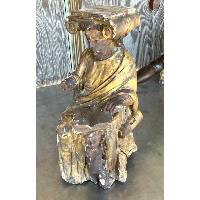 Wood Vintage Boho Carved Angel Coffee Table For Sale - Image 7 of 12