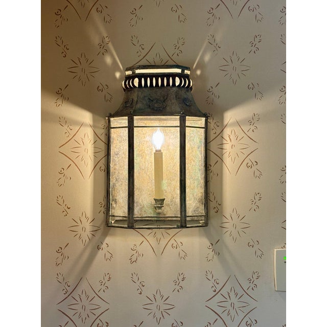 French Niermann Weeks Patinated Zinc Wall Lantern Sconces - A Pair For Sale - Image 3 of 10