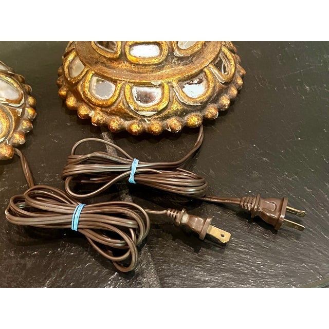 Early 20th Century Antique Wood Candelabra Lamps With Mirror Insets - a Pair For Sale - Image 5 of 13