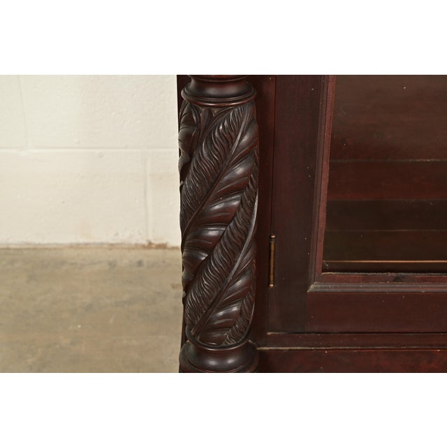 Brown R. J. Horner Style Antique American Empire Flame Mahogany Glass Front Bookcase Cabinet, Circa 1890s For Sale - Image 8 of 13