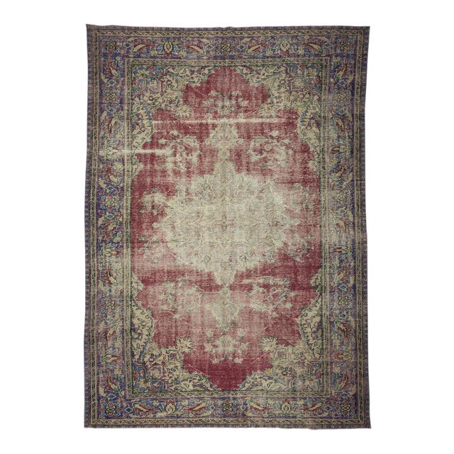 Vintage Oushak Red Cotton and Wool Rug For Sale