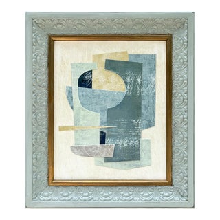 Soft Blue Contemporary Abstract Paper Collage Ii, Framed For Sale
