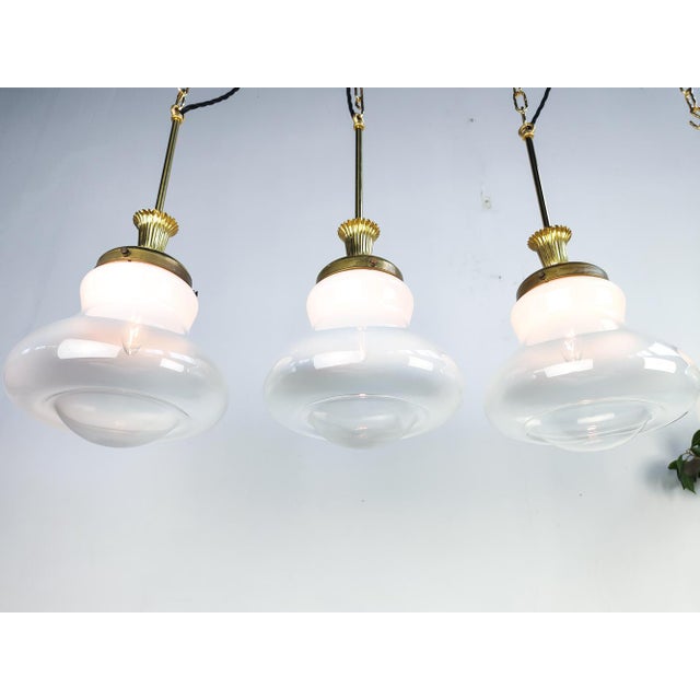 Brass and Murano Semi Translucent Glass Pendant Light, 1950s For Sale - Image 6 of 9
