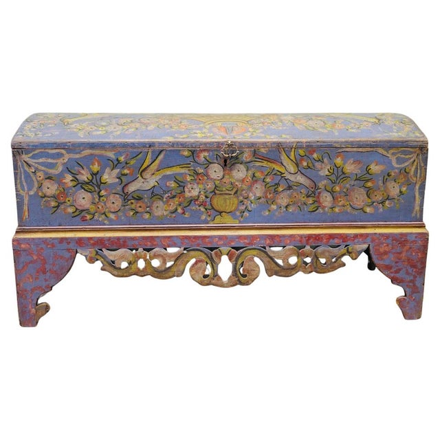 Large Italian Hand-Painted Cassone or Marriage Chest, 1850s For Sale - Image 9 of 9