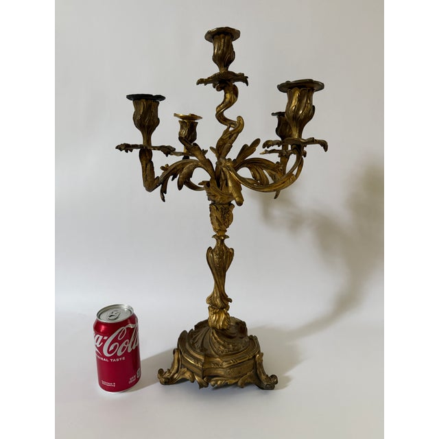 French Louis XV Style 5-Light Rococo Bronze Candelabra For Sale - Image 11 of 11