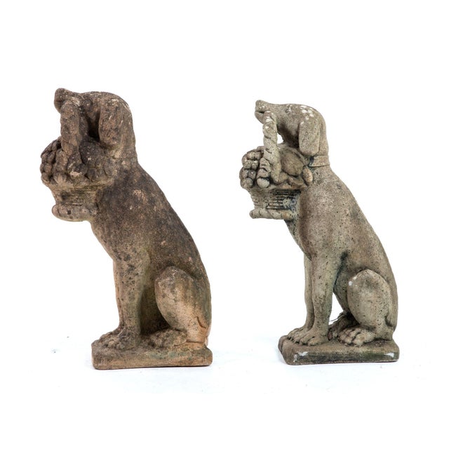 Matched Pair of Composite Stone Dogs With Fruit Baskets, England Mid 20th C. For Sale - Image 11 of 13