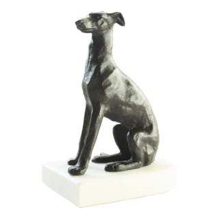Wippet Dog Plinth Carved Marble Base/Bronze Finish For Sale