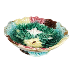 Antique 19th C Majolica Morning Glory Compote C1880s