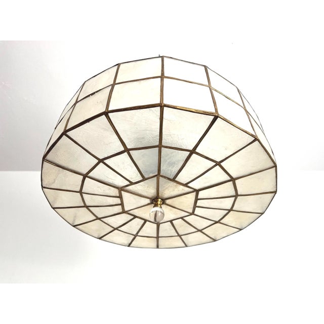 White Mid Century Capiz Shell Ceiling Light For Sale - Image 8 of 16
