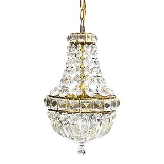 1930s Art Deco Style Petite Brass & Crystal Teardrop Chandelier For Sale