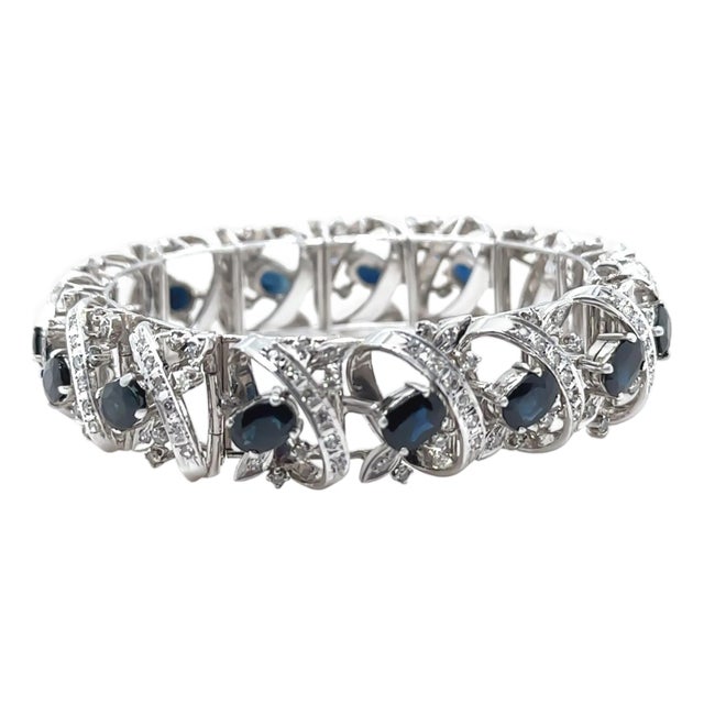 14ct White Gold Sapphire and Diamond Cluster Bracelet 11.45ct 48.29g For Sale
