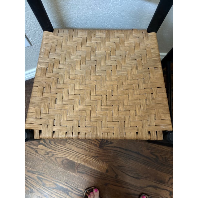 Vintage Primitive Ladder Back Chairs With Handwoven Rush Seats – Pair For Sale - Image 4 of 12