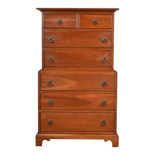 Stickley American Colonial Solid Cherry Wood Highboy Dresser, Circa 1950s For Sale