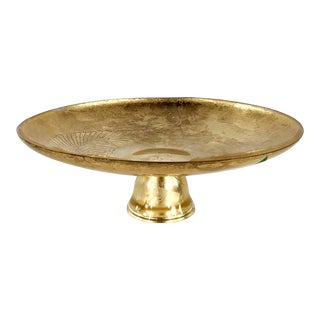 2000s Etched Glass Footed Shallow Bowl For Sale