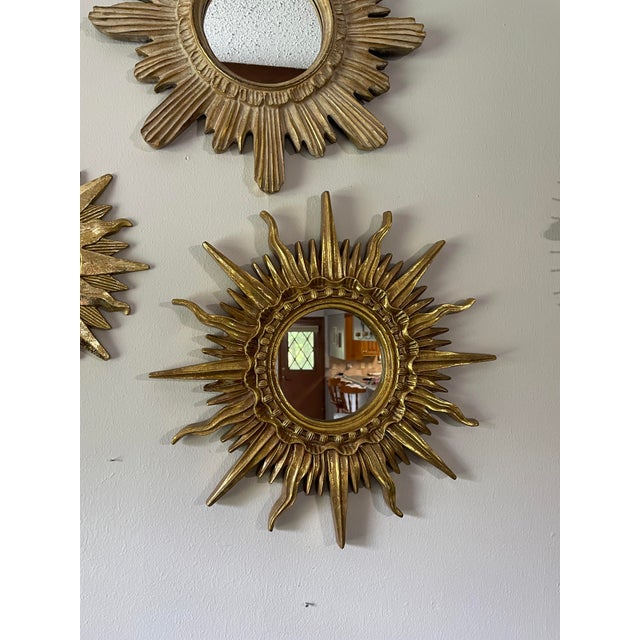 1960s French Style 17.25" Gilded Sunburst Wall Mirror For Sale - Image 16 of 18