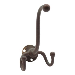 Vintage Dark Brass Triple Arm Coat & Hat Wall Hook For Sale