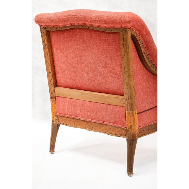 Napoleon III Brique Linen Salon Chair and Tufted Ottoman, Set of 2 For Sale - Image 6 of 16