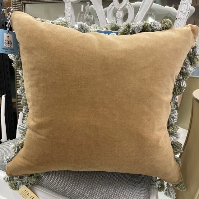 Royal Blue Pair of Needlepoint Throw Pillows With Decorative Tassel Fringe For Sale - Image 8 of 11