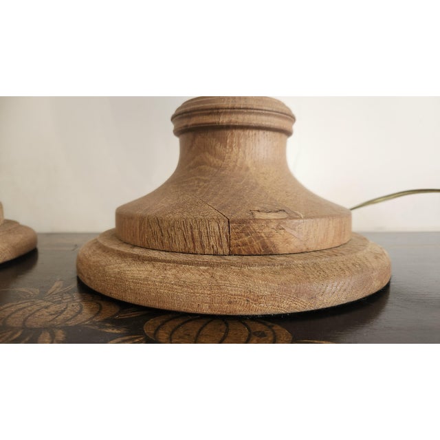 French Country Vintage Natural Wood Urn Table Lamps, Turned Solid Oak / Ash Style - a Pair For Sale - Image 3 of 18
