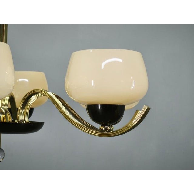 Italian Brass Chandelier with Opaline Glass Shades, 1950s For Sale - Image 10 of 17
