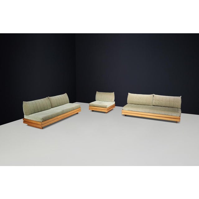 Vintage Lounge Chair and Two-Seater Sofas in Elm and Olive Green Upholstery from Maison Regain, 1970s, Set of 3 For Sale - Image 15 of 18