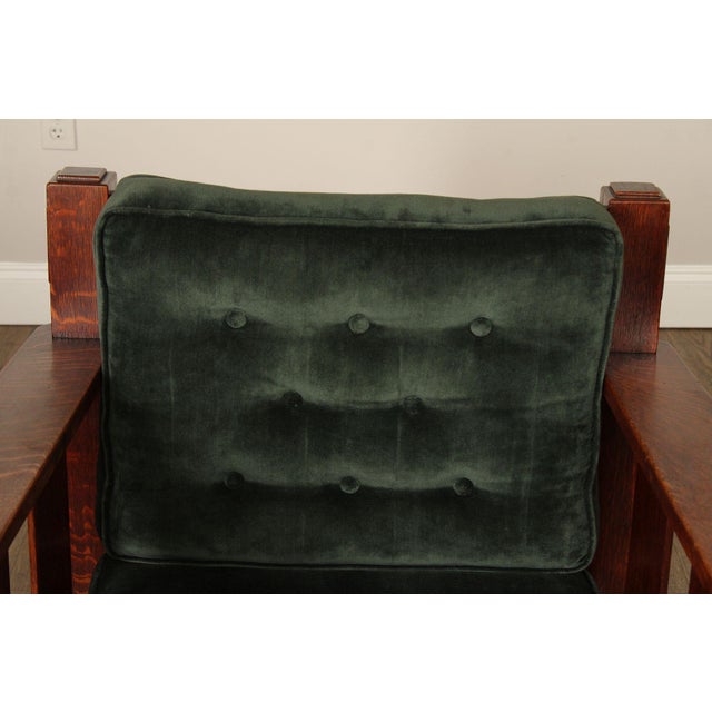 Stickley Brothers Antique Oak Arts & Crafts Rocking Chair With Green Upholstered Cushions For Sale - Image 11 of 18