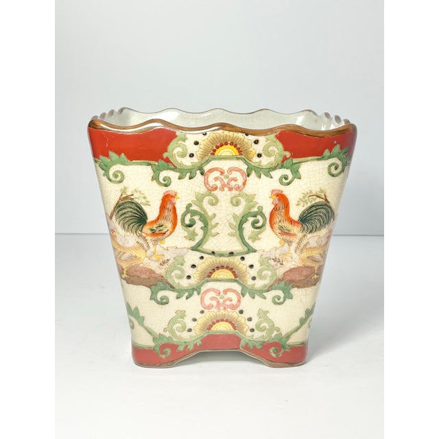 Vintage Ceramic French-style Chinoiserie “Rooster” Jardinière Cachepot Planter Good vintage condition. No chips, cracks,...