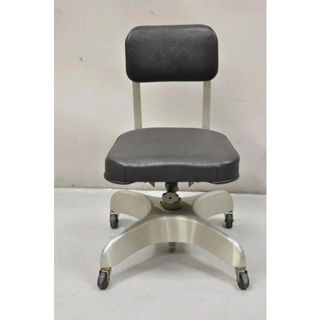 Art Deco Vintage Emeco Corp Art Deco Brushed Aluminum Black Swivel Office Desk Chair For Sale - Image 3 of 12