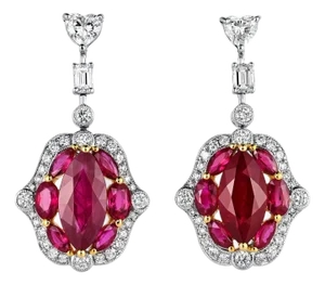 Certified 9.47 Carat Burma Ruby & Diamond Milgrain Chandelier Drop Earrings, A Pair