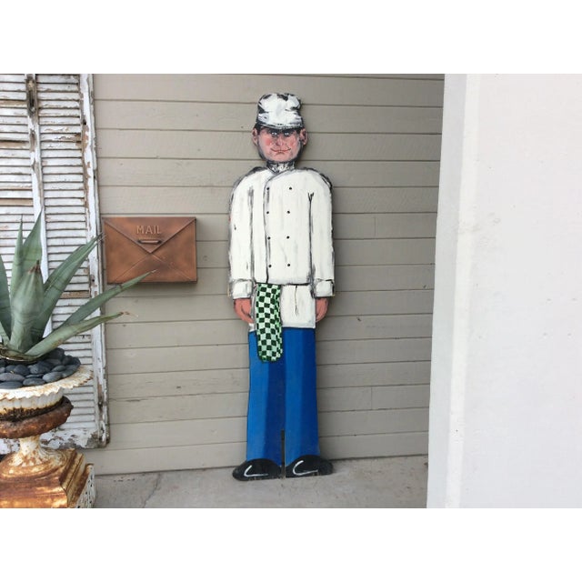 Vintage Late 20th Century French Wood Painted Two Sided Chef Sign For Sale - Image 13 of 13