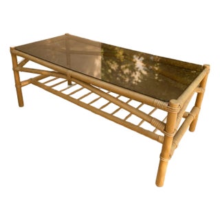 Danish Bamboo and Smoked Glass Coffee Table, Denmark, Circa 1960 For Sale