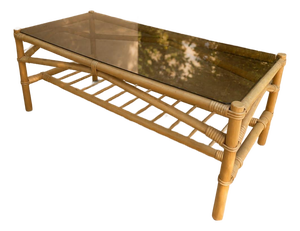 Danish Bamboo and Smoked Glass Coffee Table, Denmark, Circa 1960s