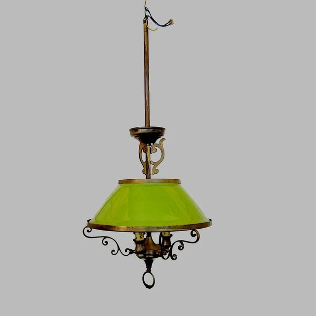 Ministerial Chandelier in Green Glass and Metal For Sale - Image 11 of 11