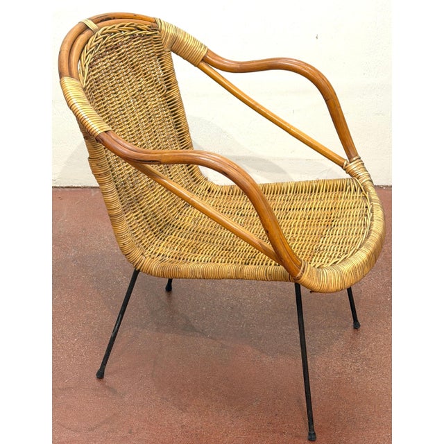 Pair of Italian Bamboo and Rattan Club Chairs Attributed to Franco Albini, Italy For Sale - Image 11 of 12