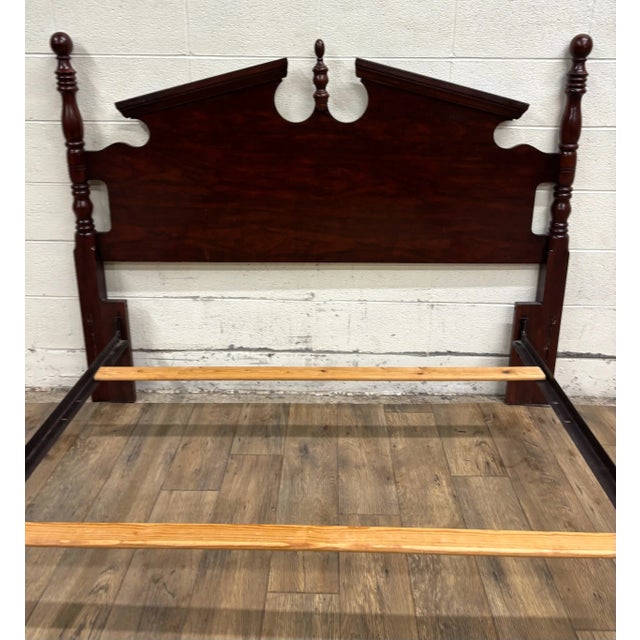 Vintage Convertible Queen or Full Colonial Four Poster Pediment Cannonball Bed For Sale - Image 4 of 10